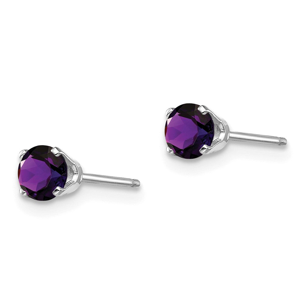 14K White Gold 4mm Amethyst Stud Earrings Secondary image