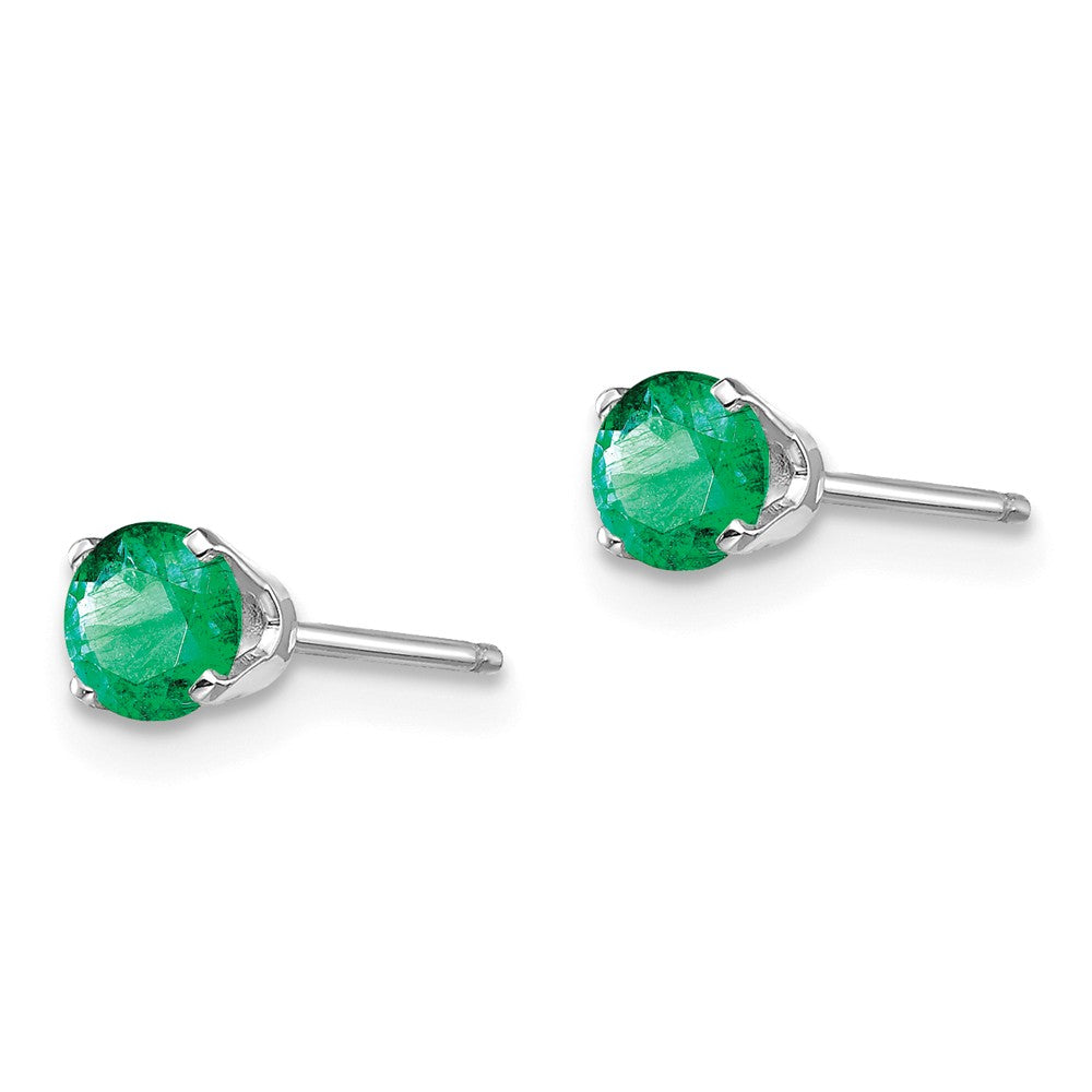 14K White Gold 4mm Emerald Stud Earrings Secondary image