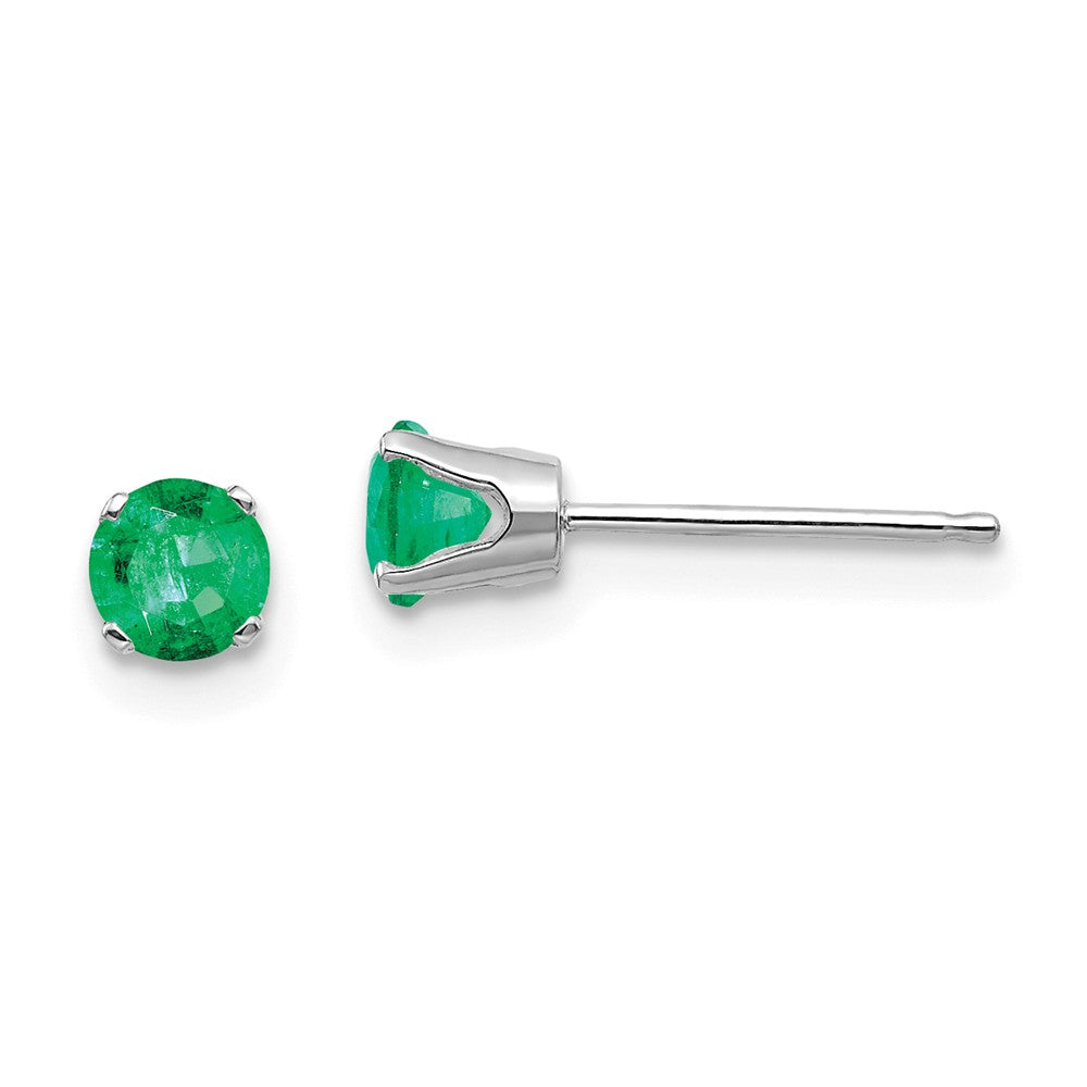 14K White Gold 4mm Emerald Stud Earrings Main image