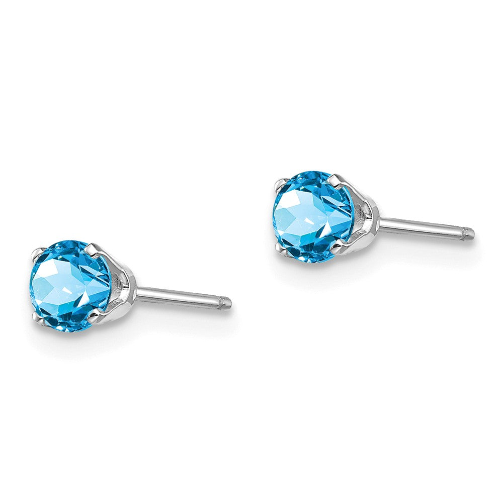 14K White Gold 4mm Blue Topaz Stud Earrings Secondary image