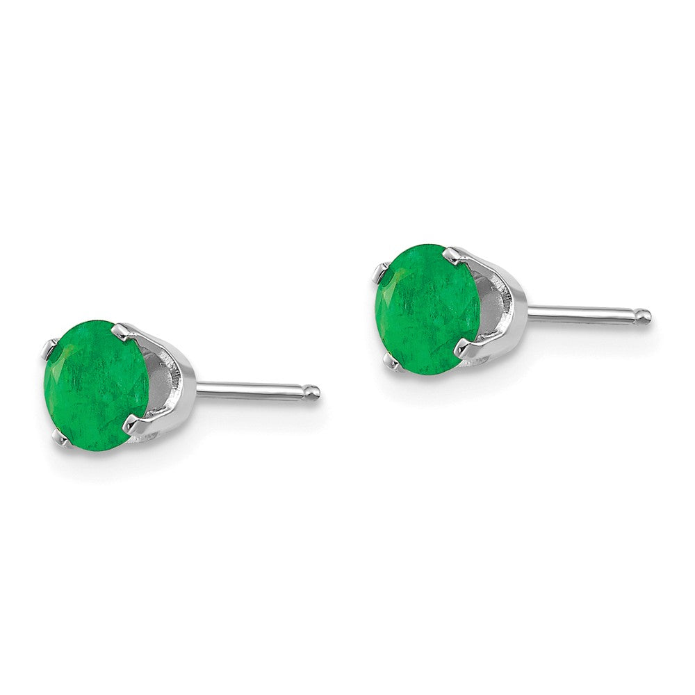 14K White Gold 5mm Emerald Stud Earrings Secondary image