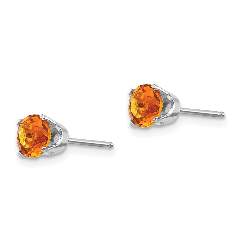 14K White Gold 5mm Citrine Stud Earrings Secondary image