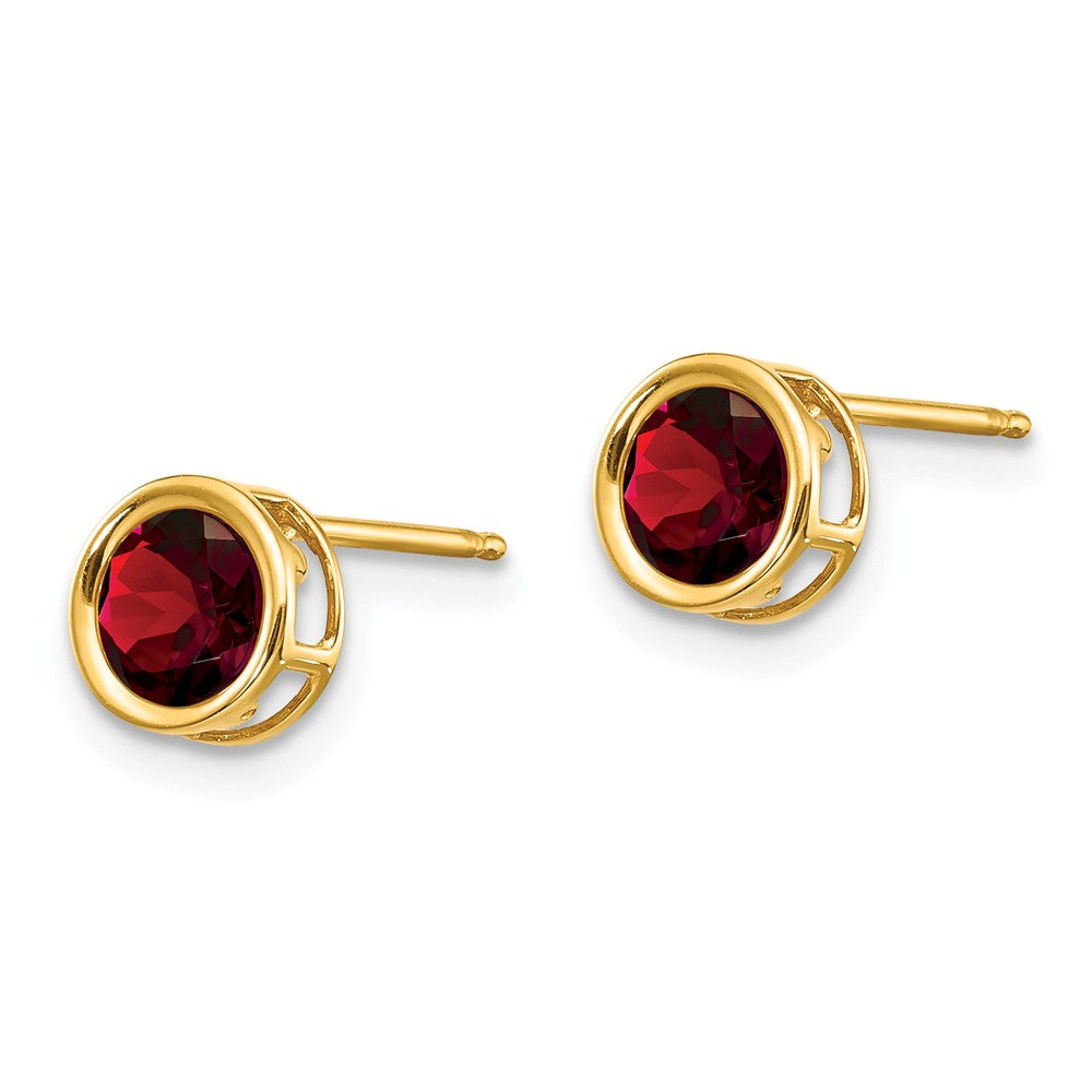 14K 5mm Bezel Garnet Stud Earrings Secondary image