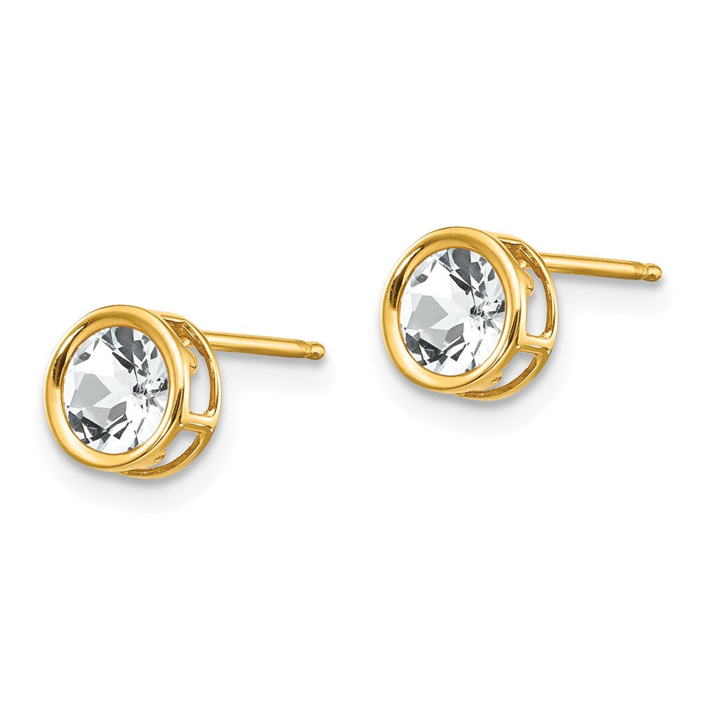 14K 5mm Bezel White Topaz Stud Earrings Secondary image