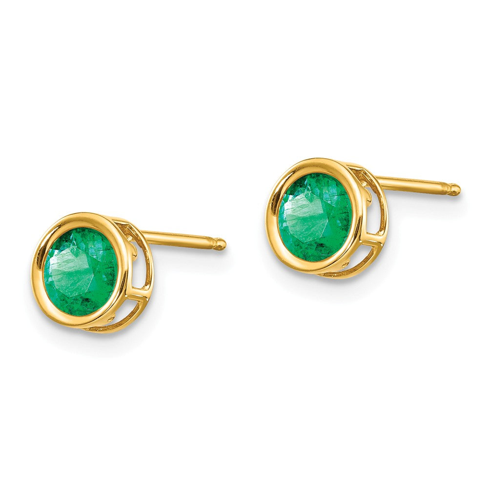 14K 5mm Bezel Emerald Stud Earrings Secondary image