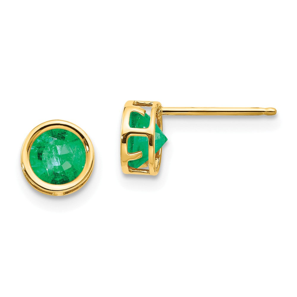 14K 5mm Bezel Emerald Stud Earrings Main image