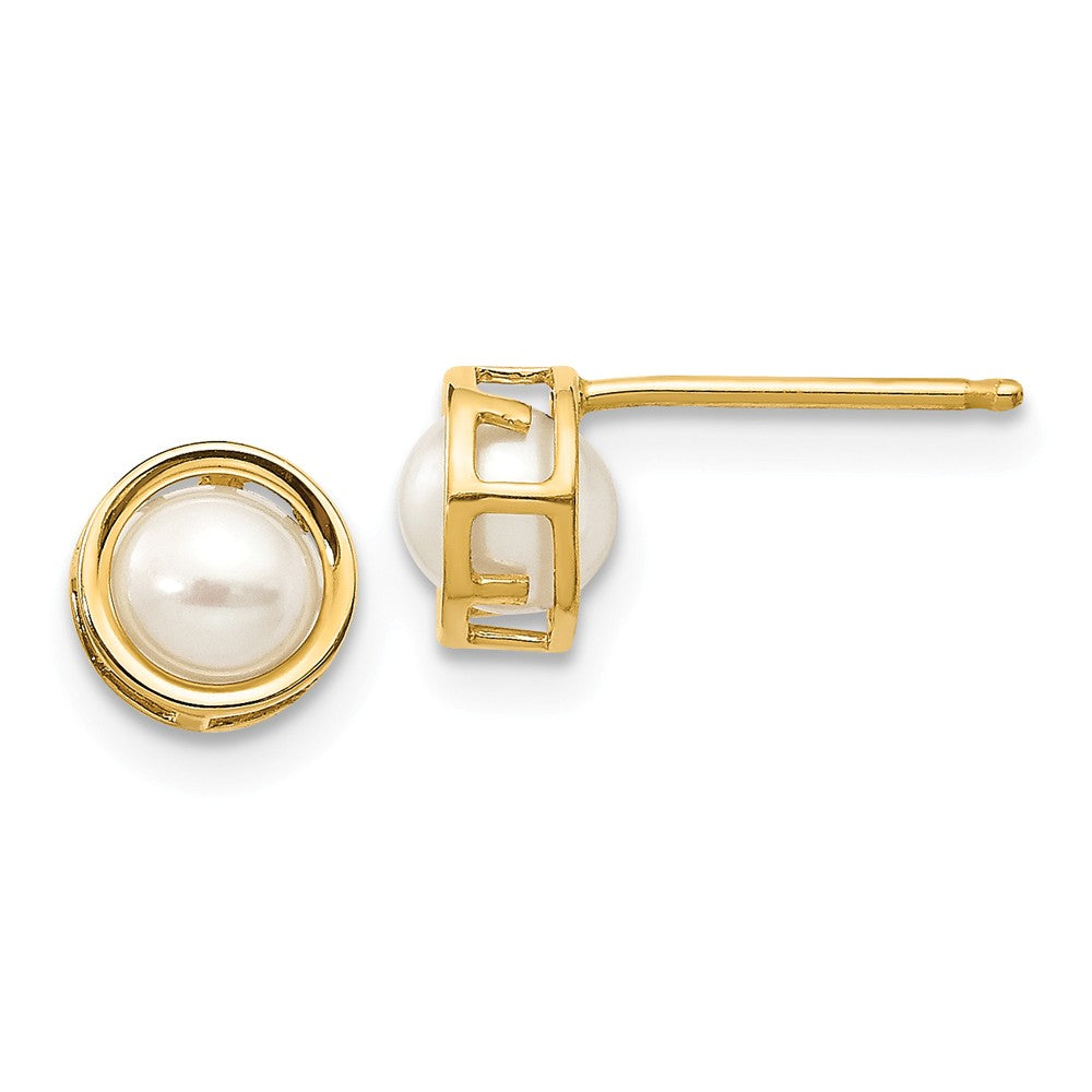 14K 4.5mm Bezel FW Cultured Pearl Stud Earrings