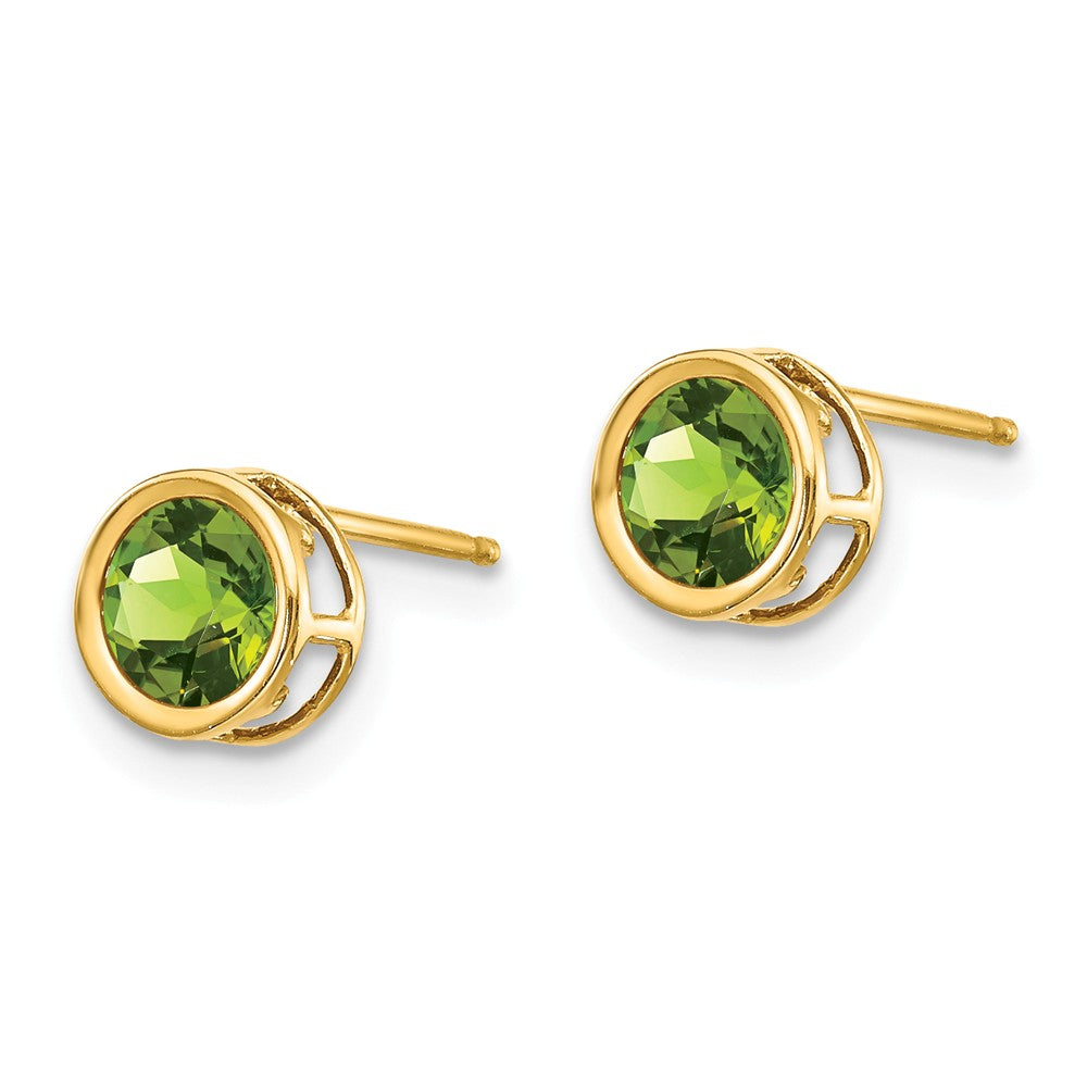 14K 5mm Bezel Peridot Stud Earrings Secondary image