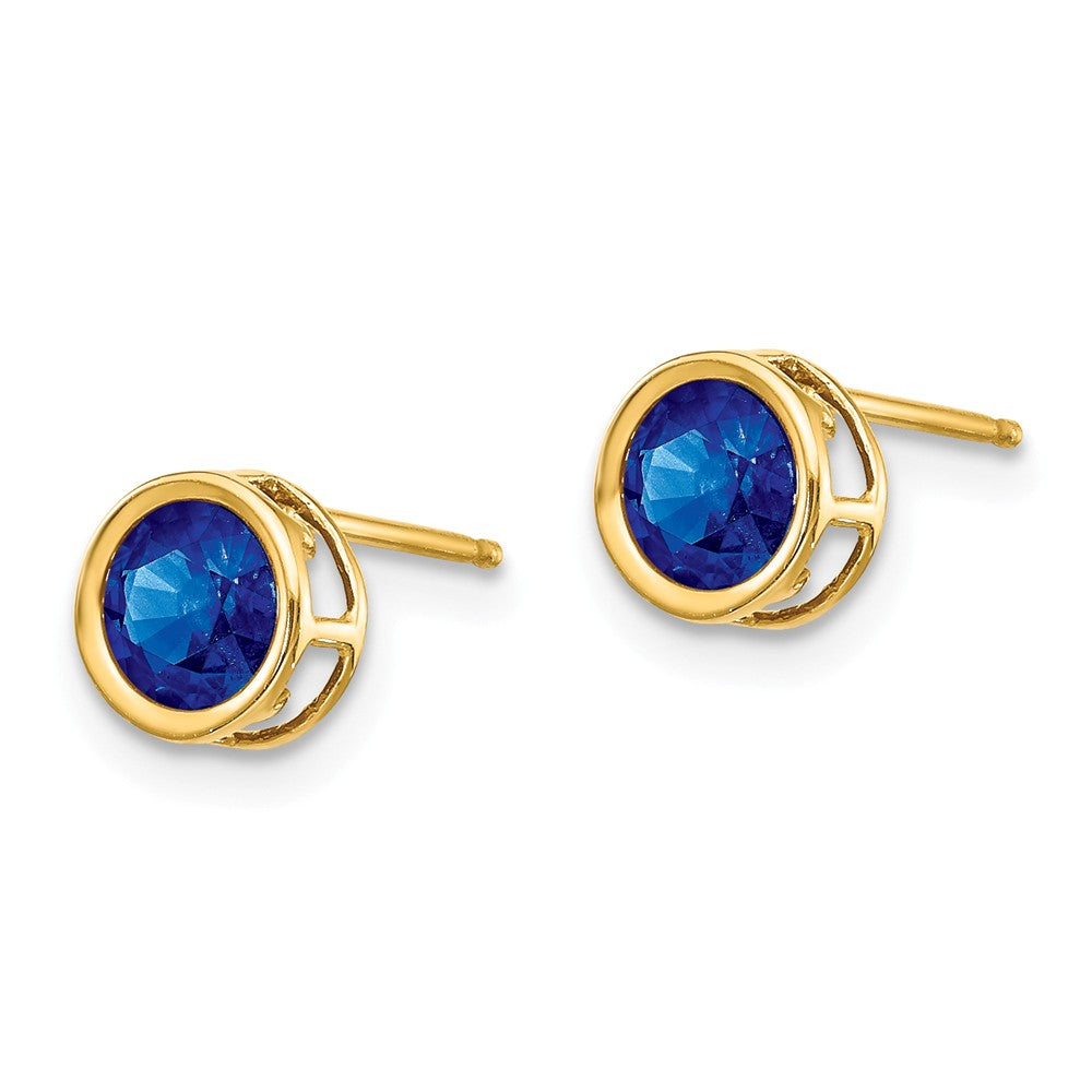 14K 5mm Bezel Sapphire Stud Earrings Secondary image