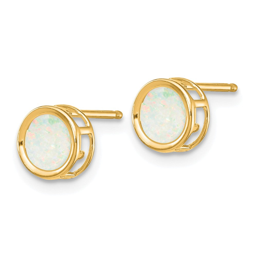 14K 5mm Bezel Opal Stud Earrings Secondary image