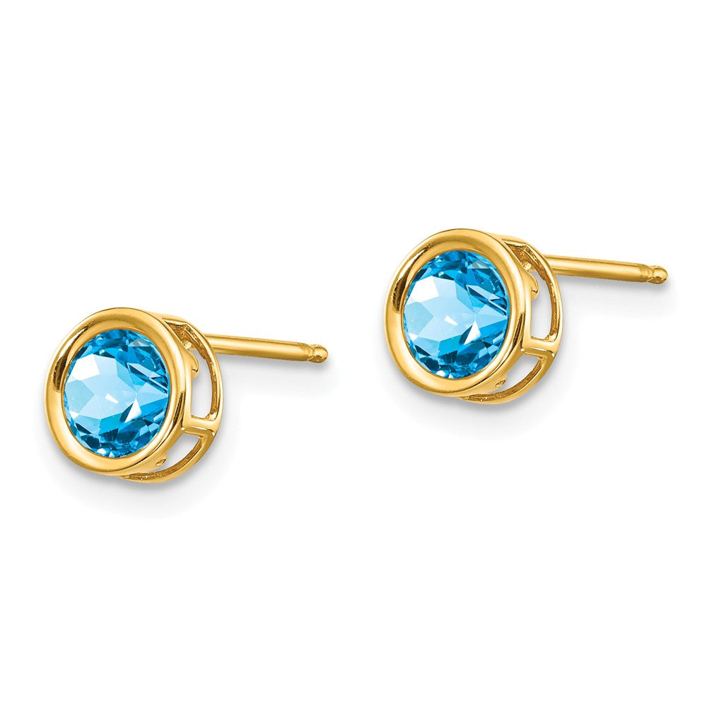 14K 5mm Blue Topaz Bezel Set Stud Earrings Secondary image
