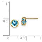 14k 5mm Blue Topaz Bezel Set Stud Earrings