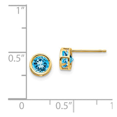 14k 5mm Blue Topaz Bezel Set Stud Earrings