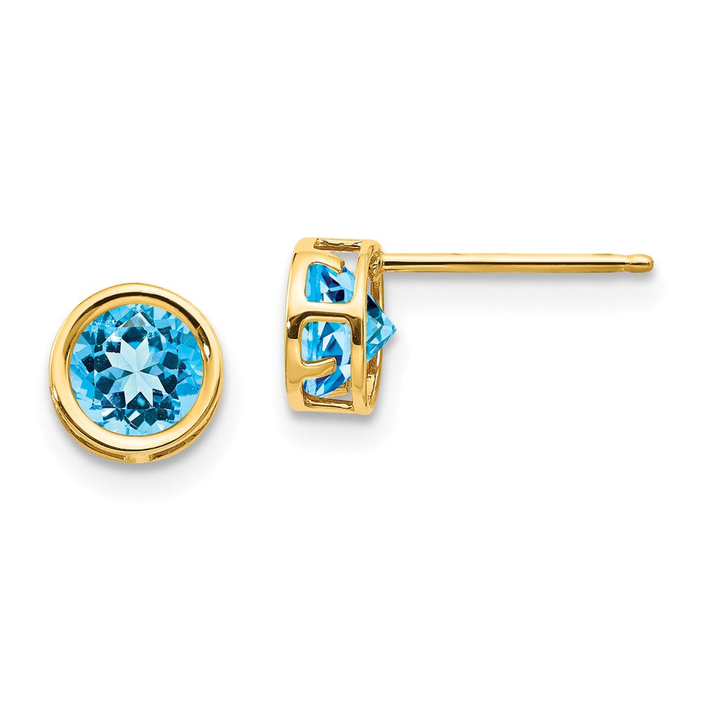 14K 5mm Blue Topaz Bezel Set Stud Earrings Main image
