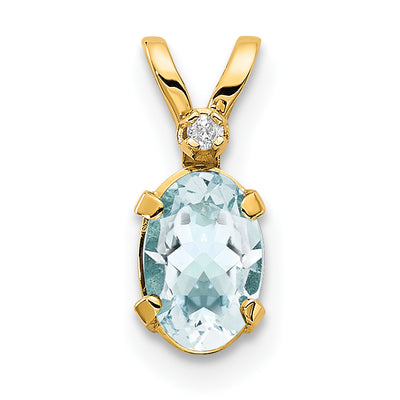 Oval Aquamarine & Diamond Pendant in 14K Yellow Gold, 12mm (0.43 ct.) - Sophia Jewelers