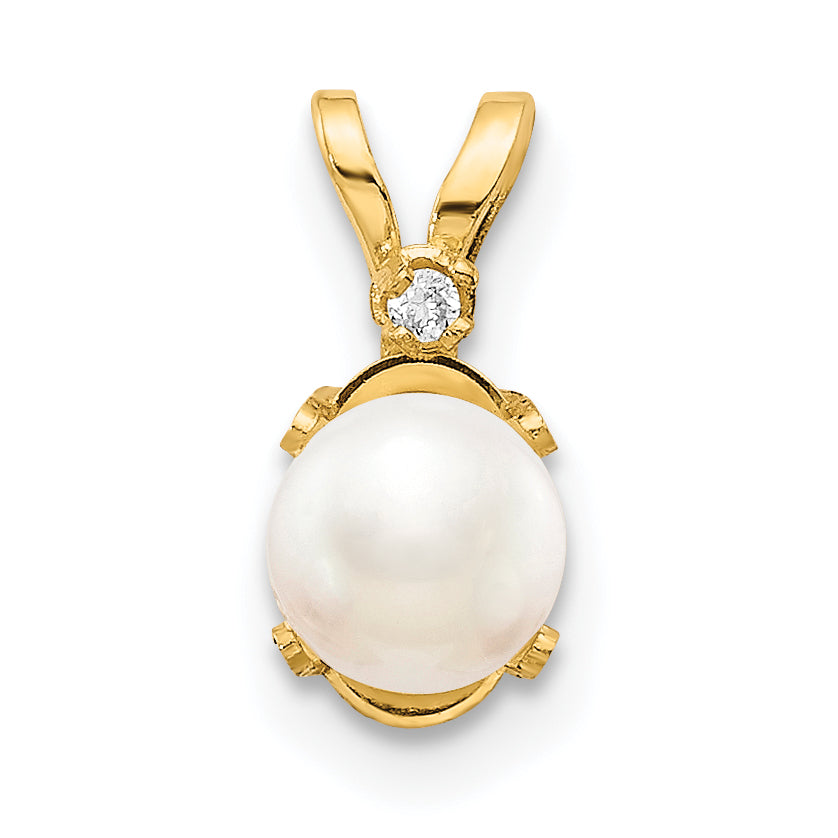 14k Diamond & FW Cultured Pearl Birthstone Pendant