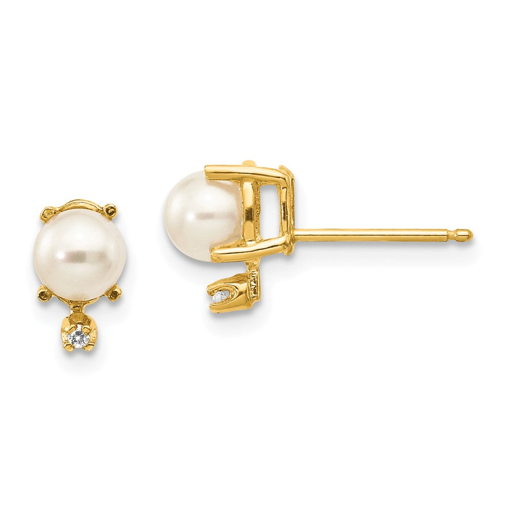 14K Diamond & FW Cultured Pearl Birthstone Earrings