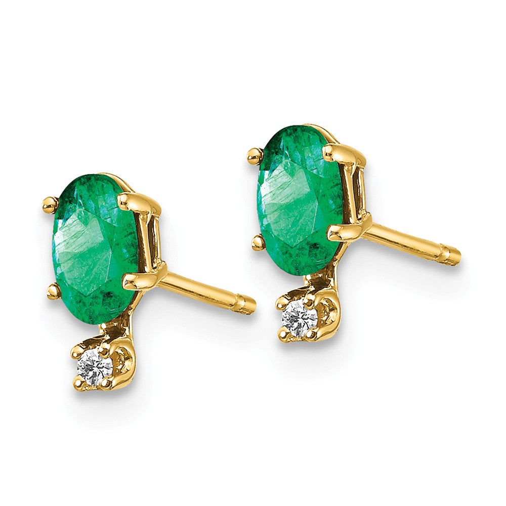 14K Diamond & Emerald Birthstone Earrings Secondary image
