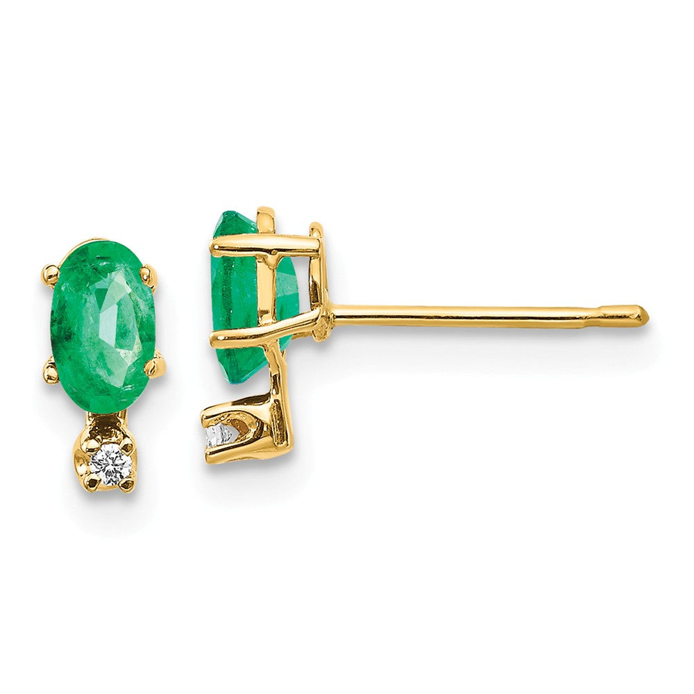 14K Diamond & Emerald Birthstone Earrings Main image