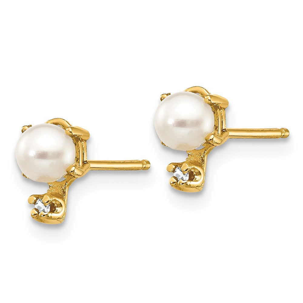 14K Diamond & FW Cultured Pearl Birthstone Earrings Secondary image