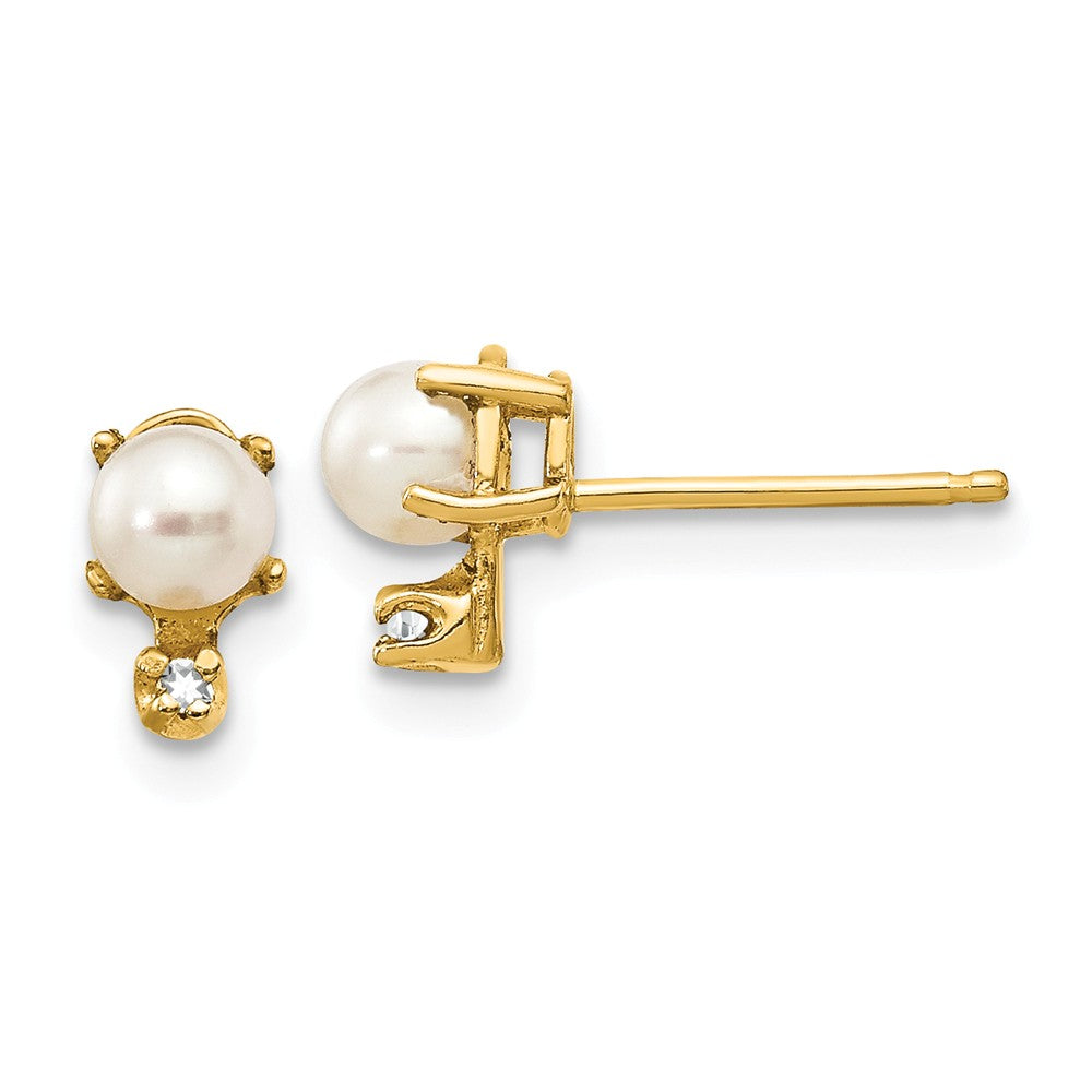 14K Diamond & FW Cultured Pearl Birthstone Earrings Main image