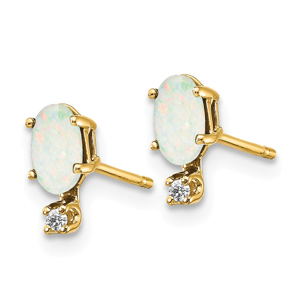 14K Diamond & Opal Birthstone Earrings Secondary image