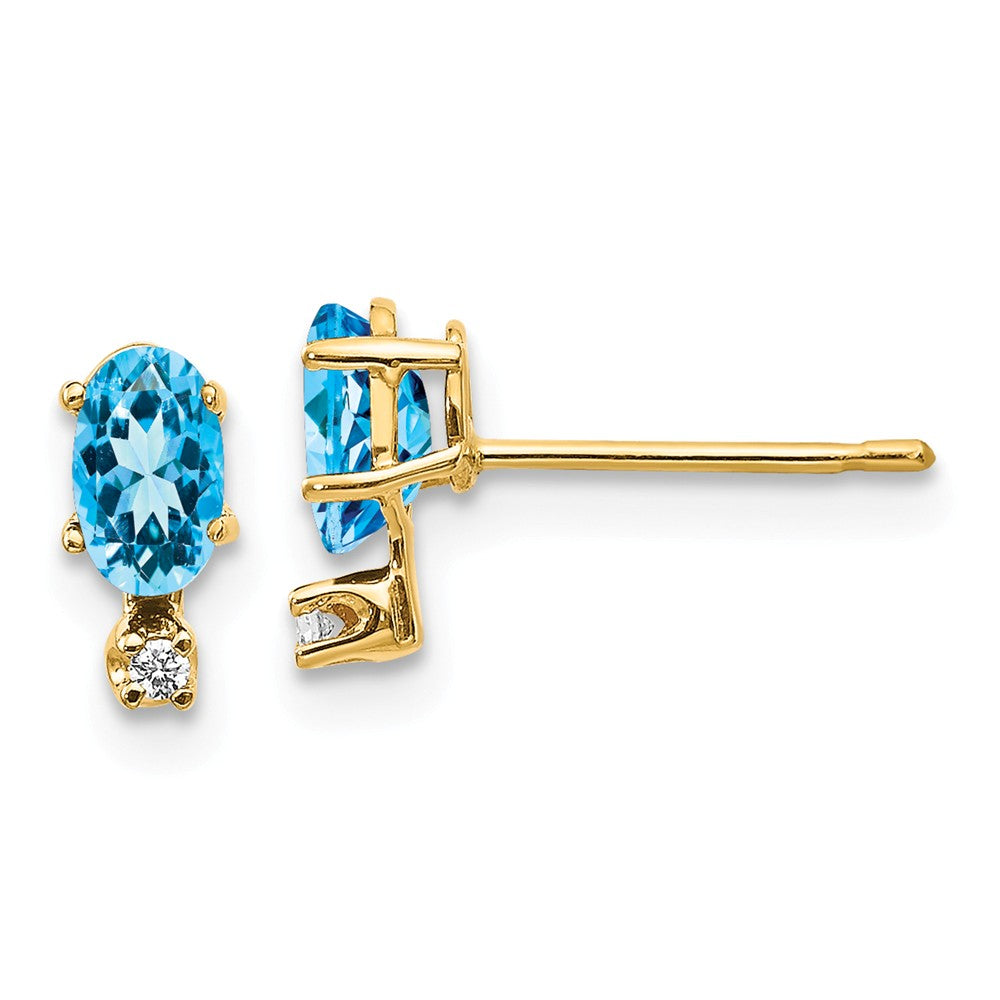 14K Diamond & Blue Topaz Birthstone Earrings