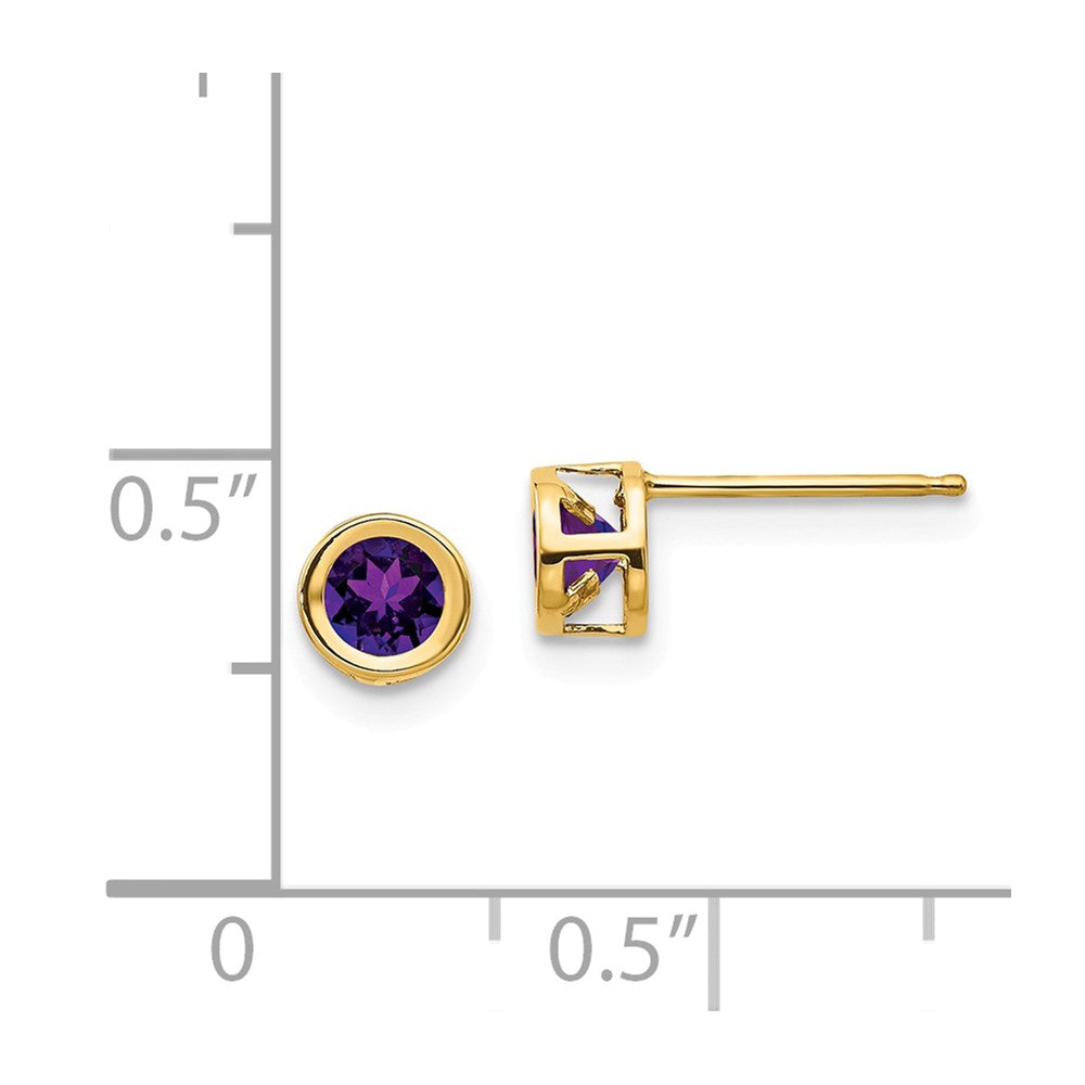 14k 4mm Bezel February/Amethyst Post Earrings