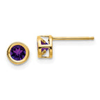 14K 4mm Bezel February/Amethyst Post Earrings