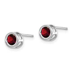 14K White Gold  4mm Oval Bezel January/Garnet Post Earrings