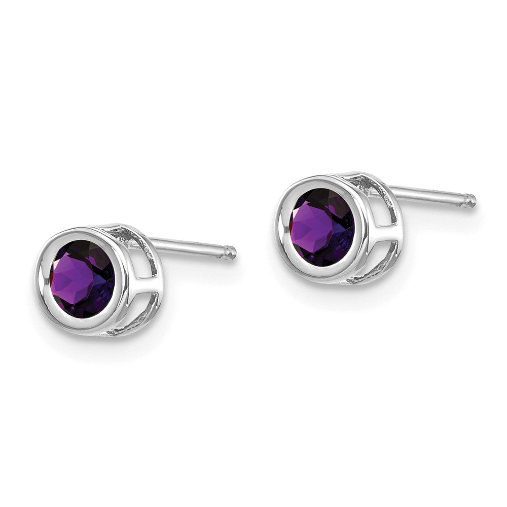 14K White Gold  4mm Bezel February/Amethyst Post Earrings Secondary image