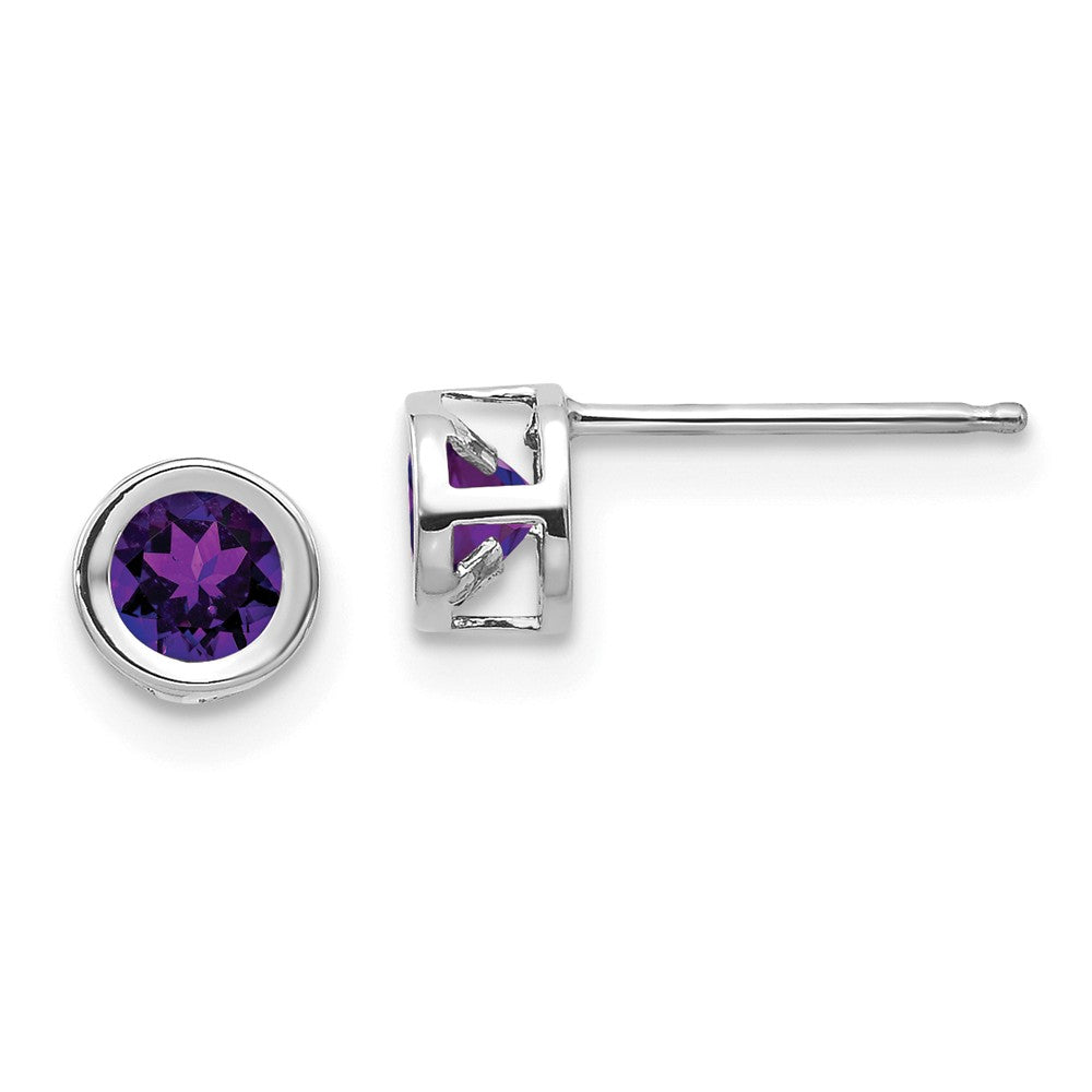14K White Gold  4mm Bezel February/Amethyst Post Earrings Main image