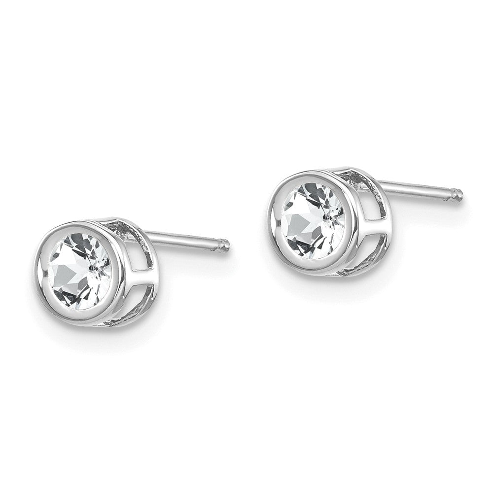 14K White Gold  4mm Bezel April/White Topaz Post Earrings Secondary image