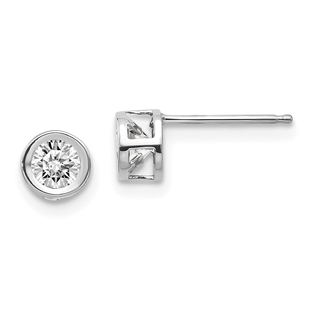 14K White Gold  4mm Bezel April/White Topaz Post Earrings Main image