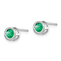 14K White Gold  4mm Bezel May/Emerald Post Earrings