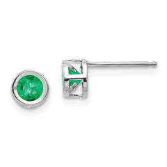 14K White Gold  4mm Bezel May/Emerald Post Earrings