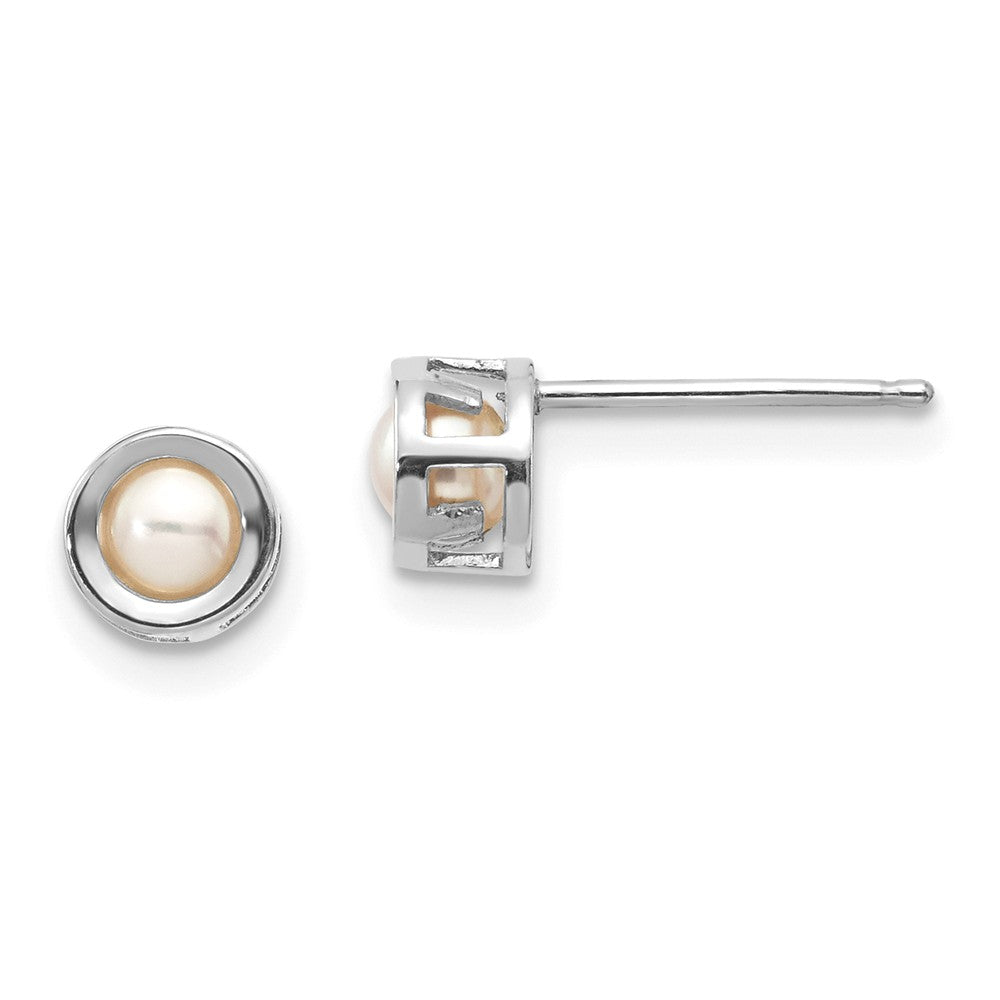 14K White Gold 4mm Bezel June/FW Cultured Pearl Post Earrings Main image