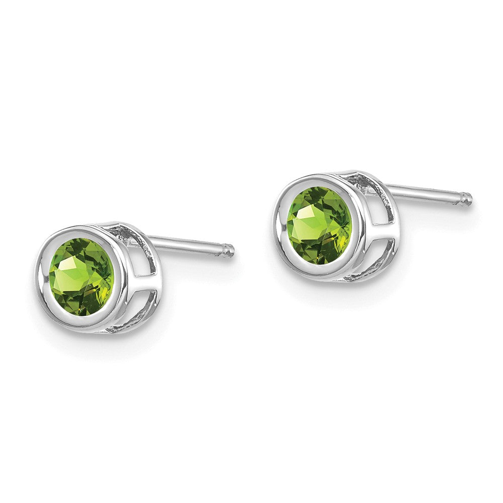 14K White Gold  4mm Bezel August/Peridot Post Earrings Secondary image