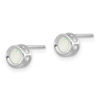 14K White Gold  4mm Oval Bezel October/Opal Post Earrings