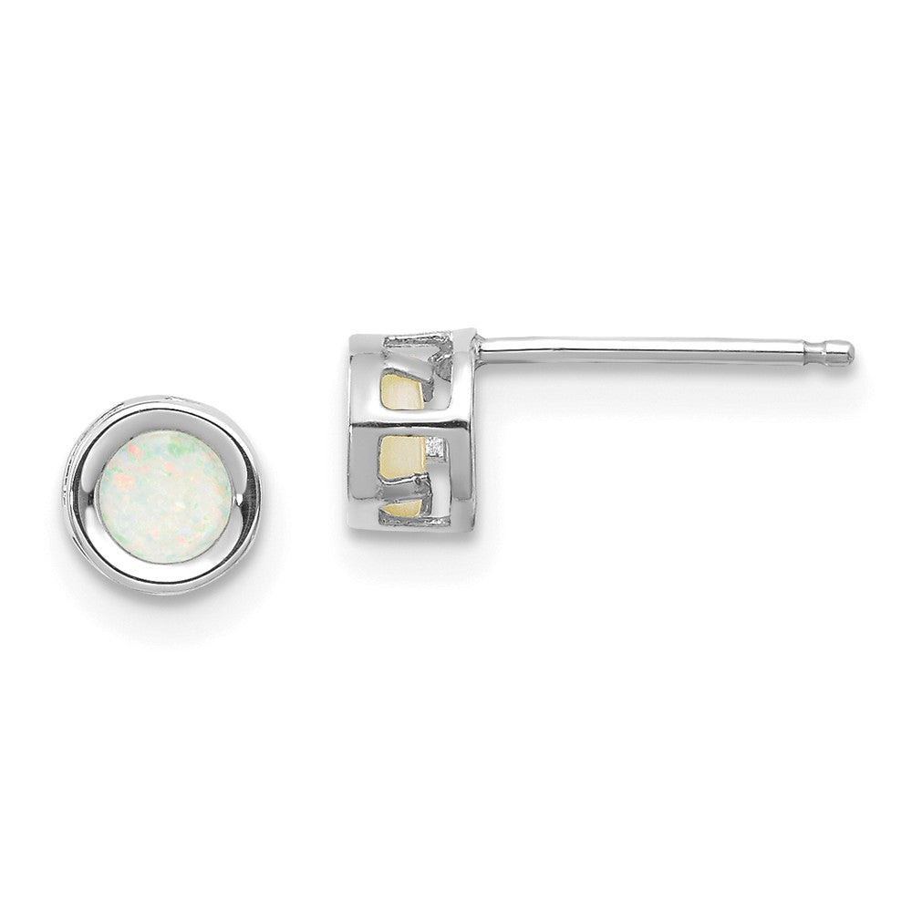 14K White Gold  4mm Oval Bezel October/Opal Post Earrings Main image