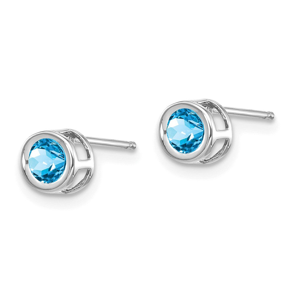 14K White Gold  4mm Blue topaz December Earrings