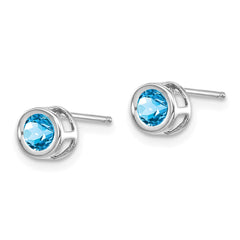 14K White Gold  4mm Blue topaz December Earrings