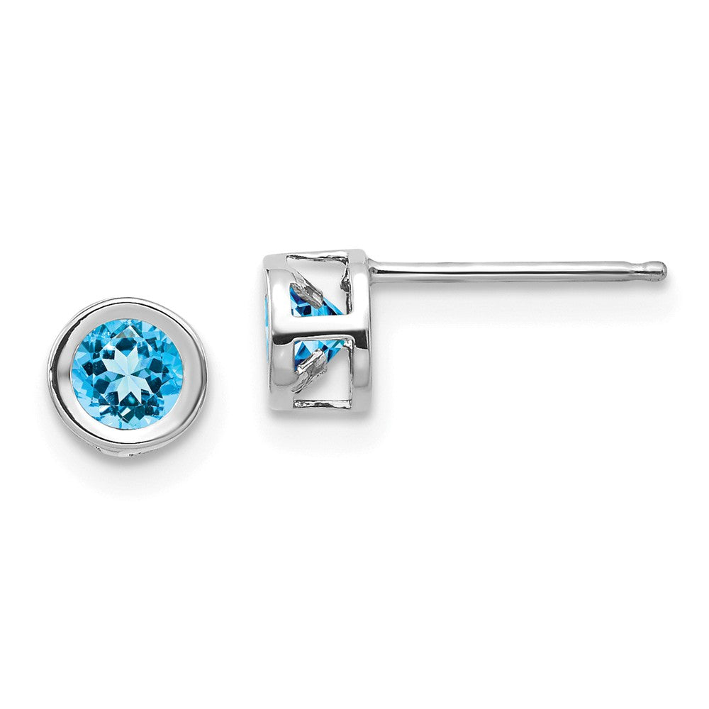 14K White Gold  4mm Blue topaz December Earrings