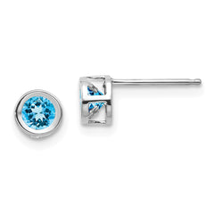 14K White Gold  4mm Blue topaz December Earrings