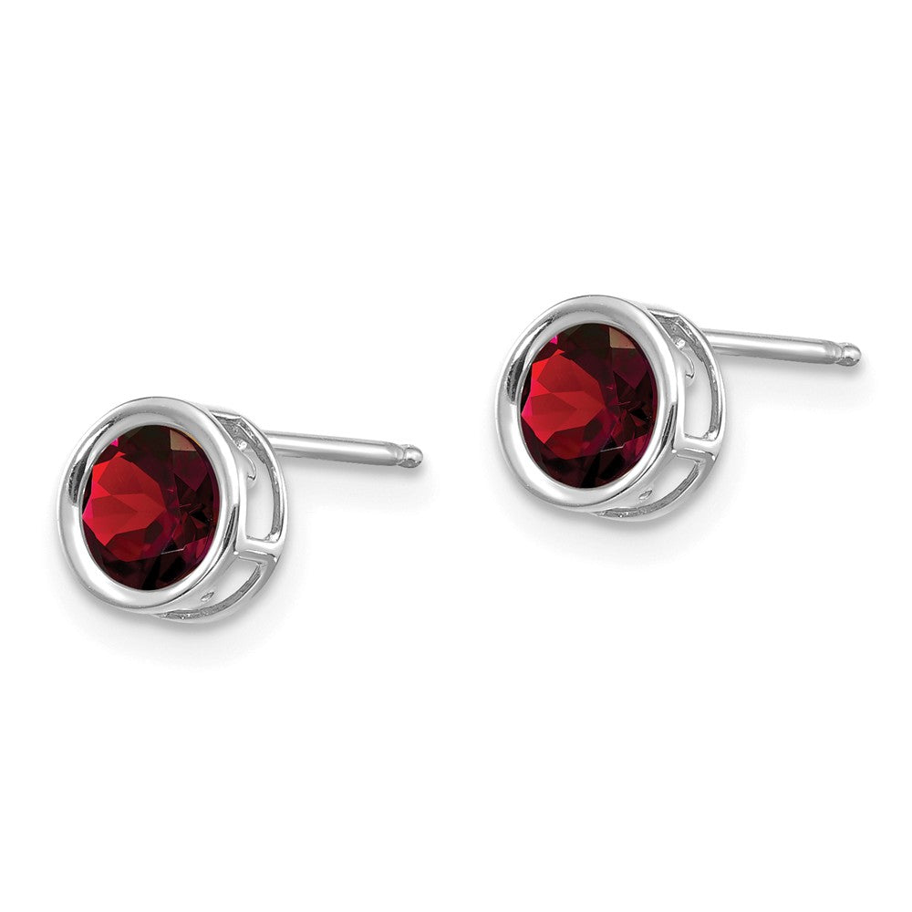 14K White Gold  5mm Bezel Garnet Stud Earrings Secondary image