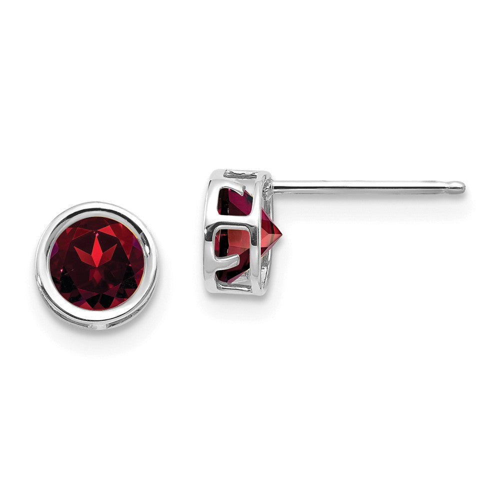 14K White Gold  5mm Bezel Garnet Stud Earrings Main image