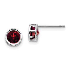 14K White Gold  5mm Bezel Garnet Stud Earrings