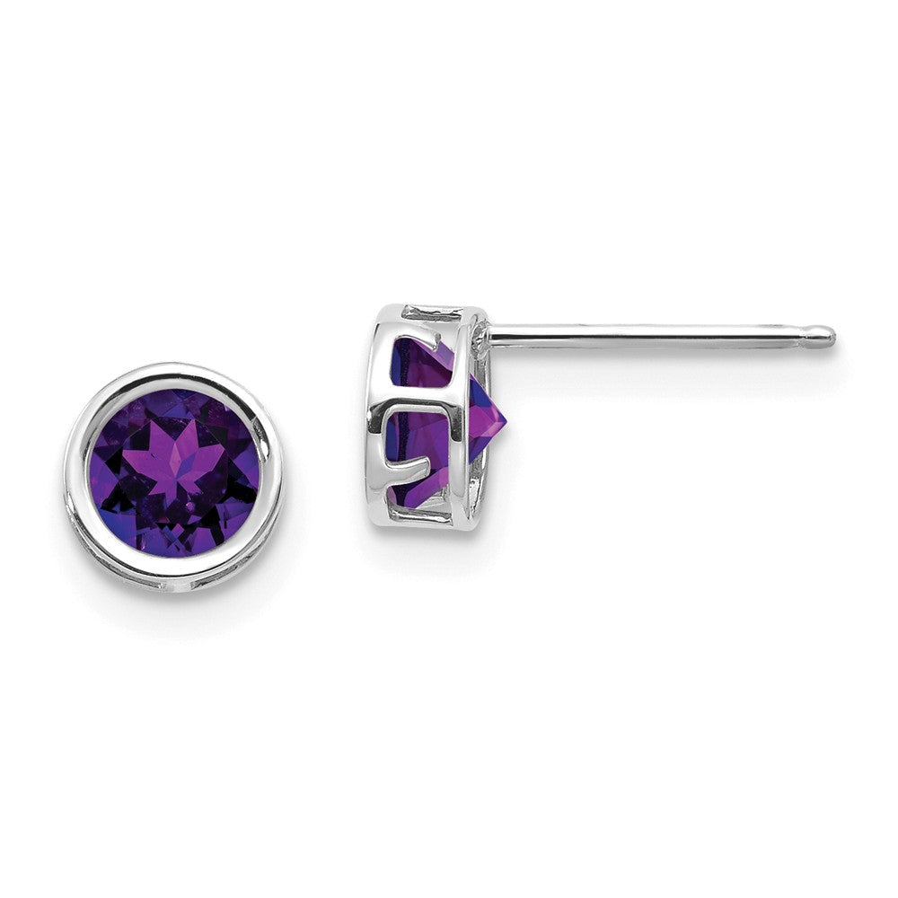14K White Gold  5mm Bezel Amethyst Stud Earrings Main image