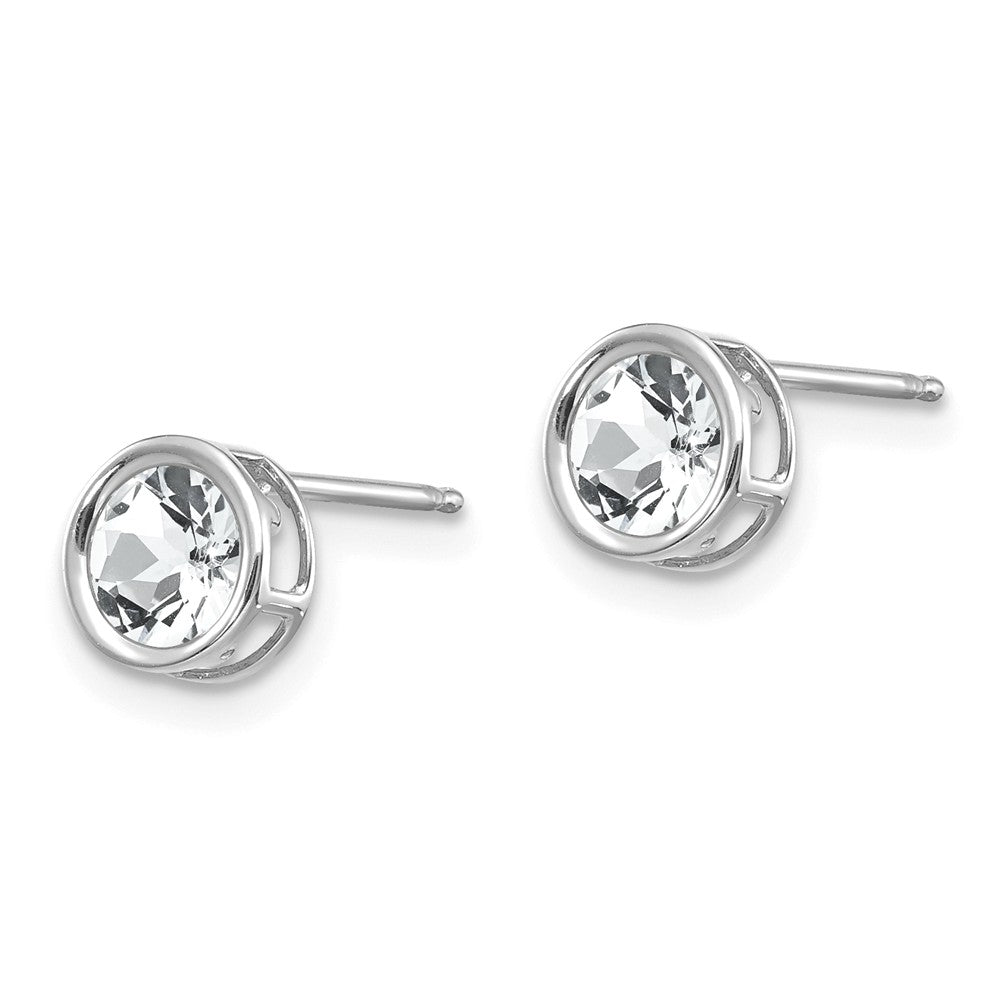 14K White Gold  5mm Bezel White Topaz Stud Earrings Secondary image