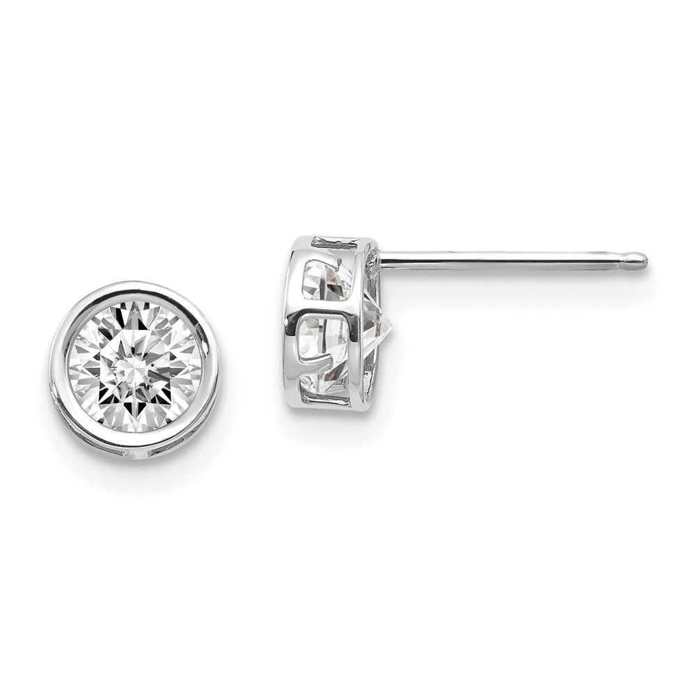 14K White Gold  5mm Bezel White Topaz Stud Earrings Main image